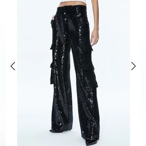 Alice + Olivia Black Sequin Wide-Leg Pants